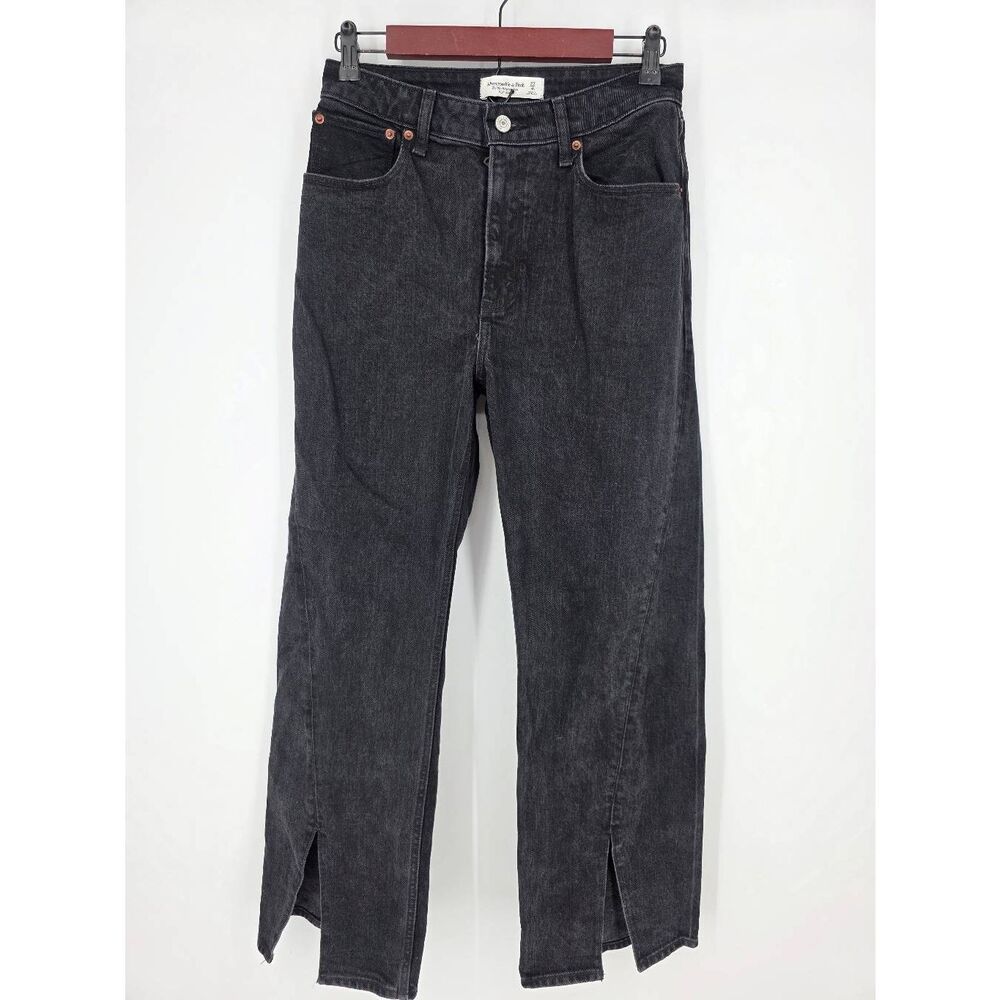 Abercrombie & Fitch women's black 90's relaxed front split hem high rise jeans 4
